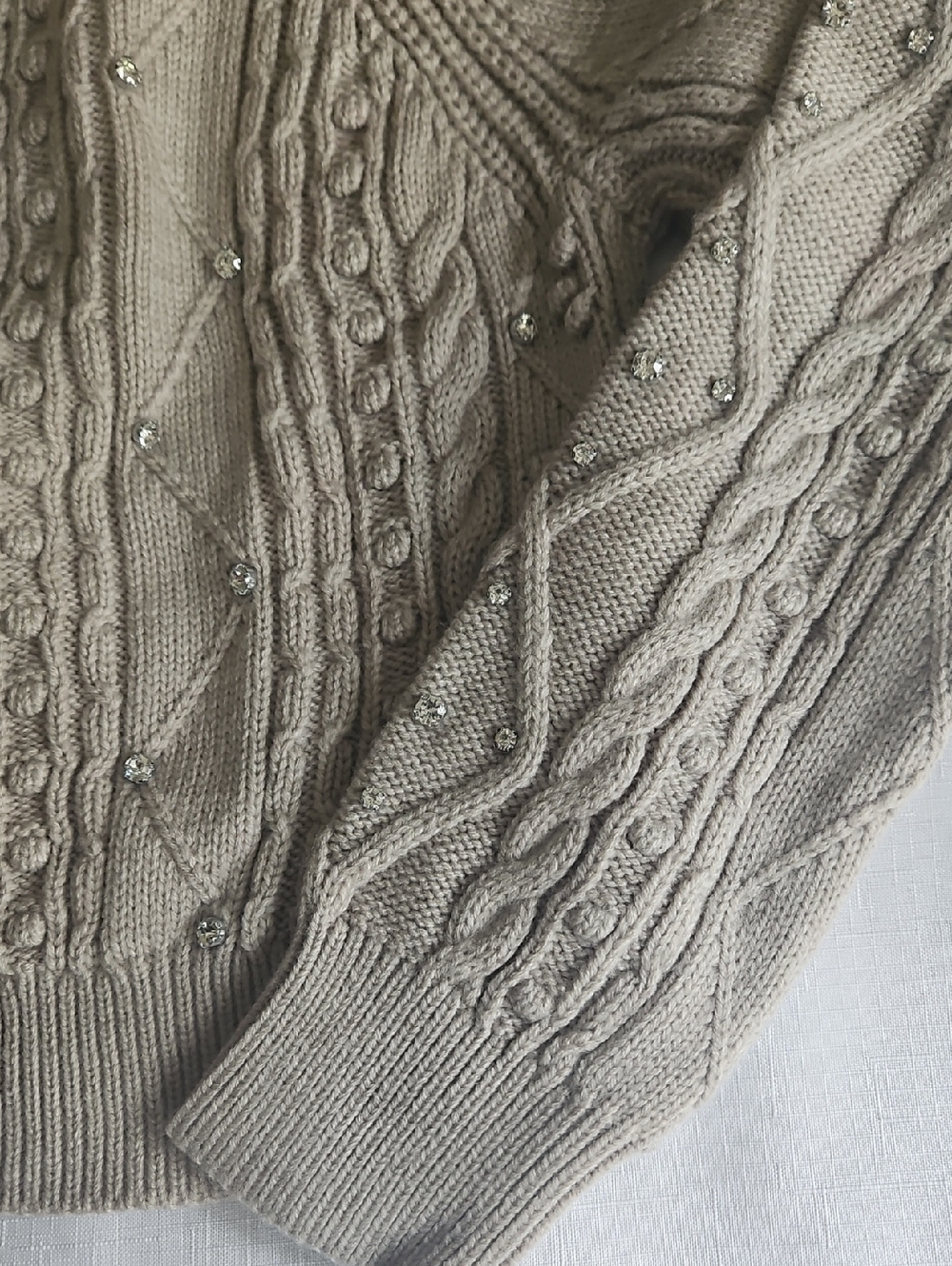 Anthropologie Maeve Gem-Embellished Cable-Knit Cardigan Sweater - Picture 9 of 10